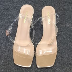 Fashion Nova Pink Cream Heels with Block Heel